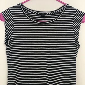 J.Crew Linen Blend Navy Blue White Stripe T-shirt Top in XXS Mini Cap Sleeve